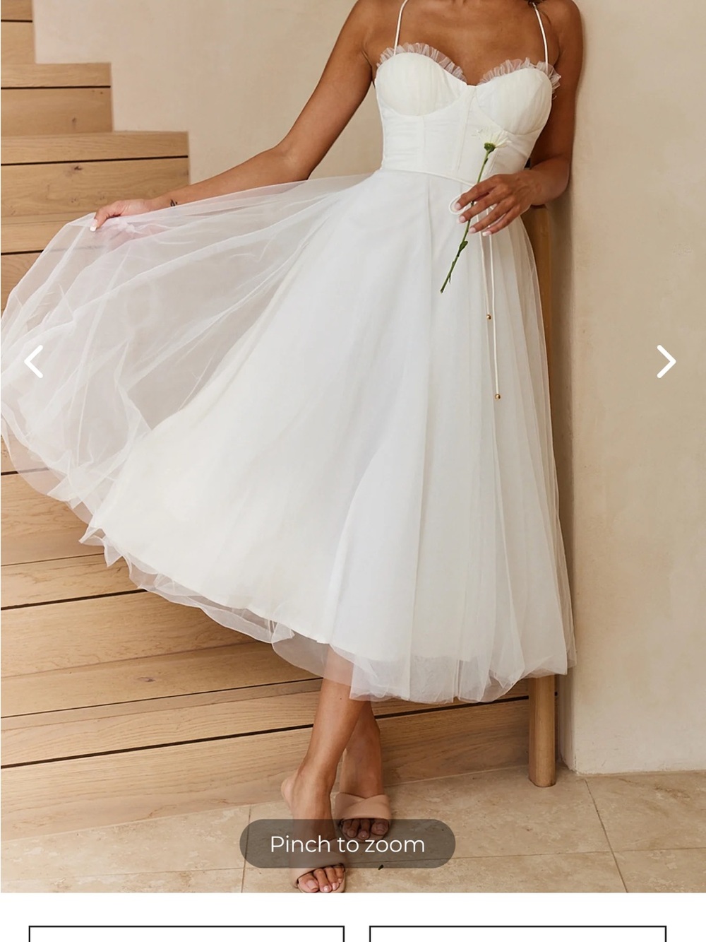 Selfie Leslie White Tulle Midi Dress with Spaghetti Straps Bridal